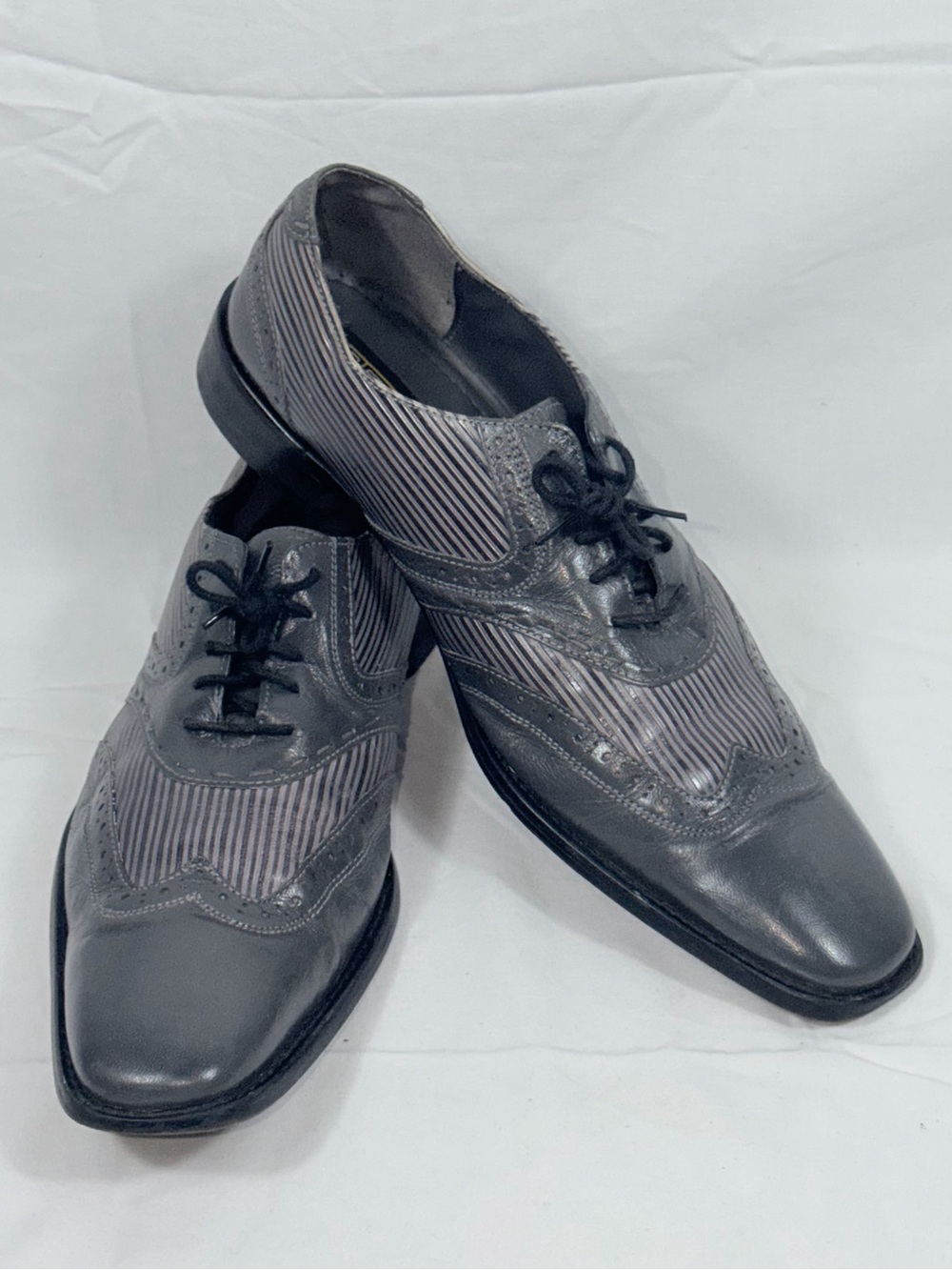 Stacy Adams Dayton Gray Pinstripe Wingtip Oxford Dress Shoes Size 12 M 21392